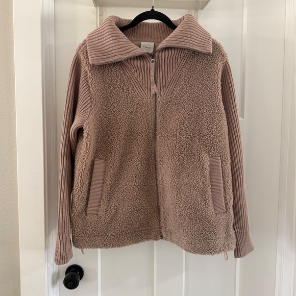 Varley Jackets & Blazers - Varley Ardley Zip Through Knit Jacket Tan Brown Teddy Sherpa Size Small